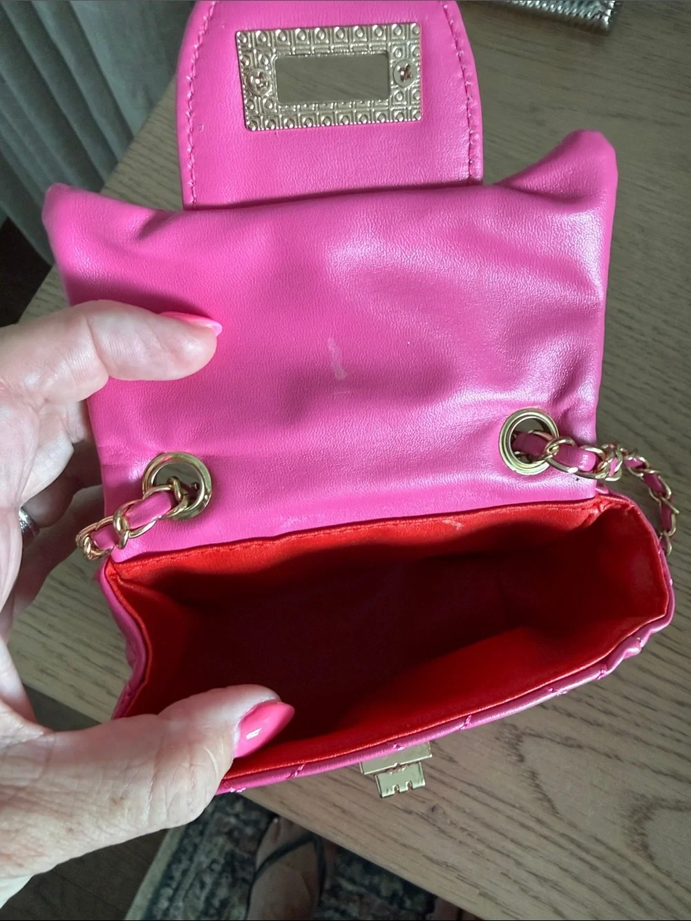 Girls Quilted Pink Mini Crossbody Bag with Gold Chain
